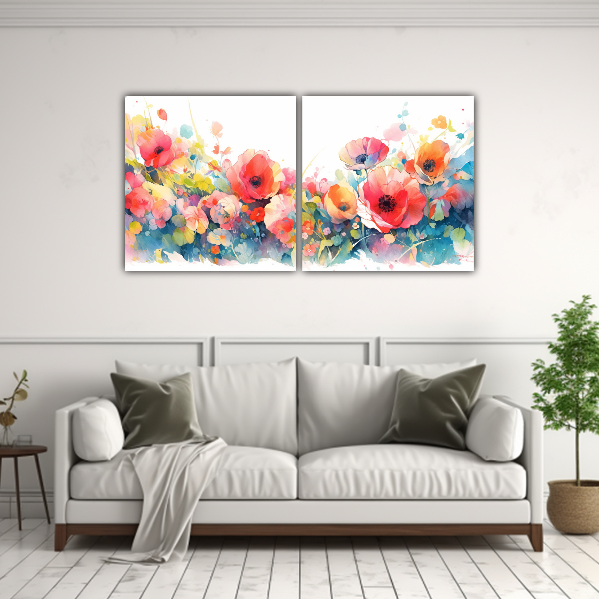 PINTURA ACUARELA ABSTRACTA DE AMAPOLAS CON TONOS 80X40 CM - 2
