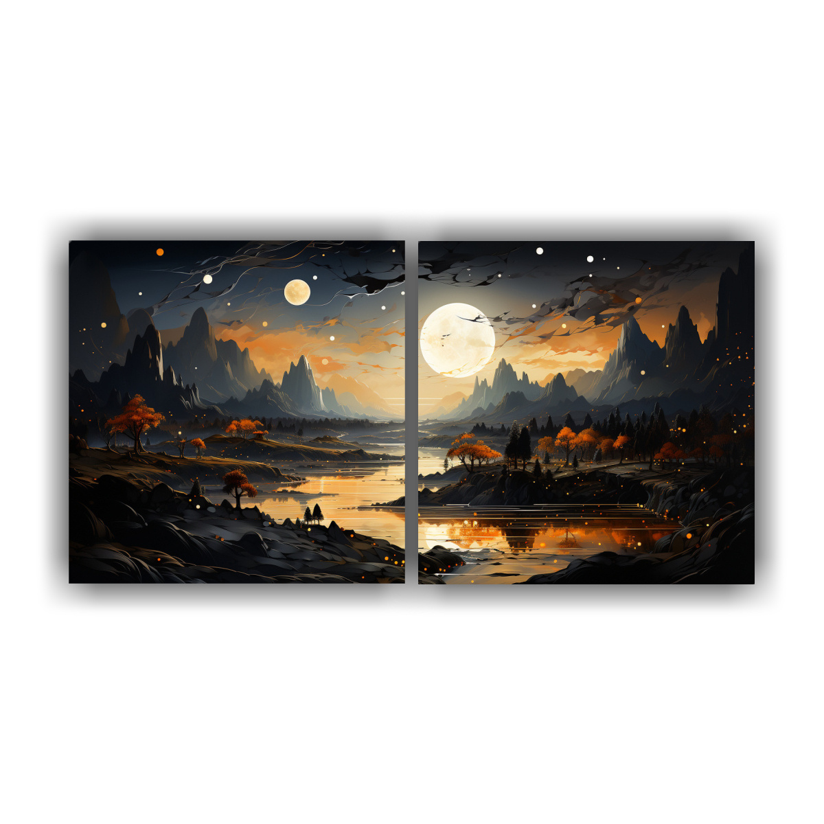 CUADROS DIBUJO RELIEVE FASES LUNARES PAISAJE 120X60 CM - 1
