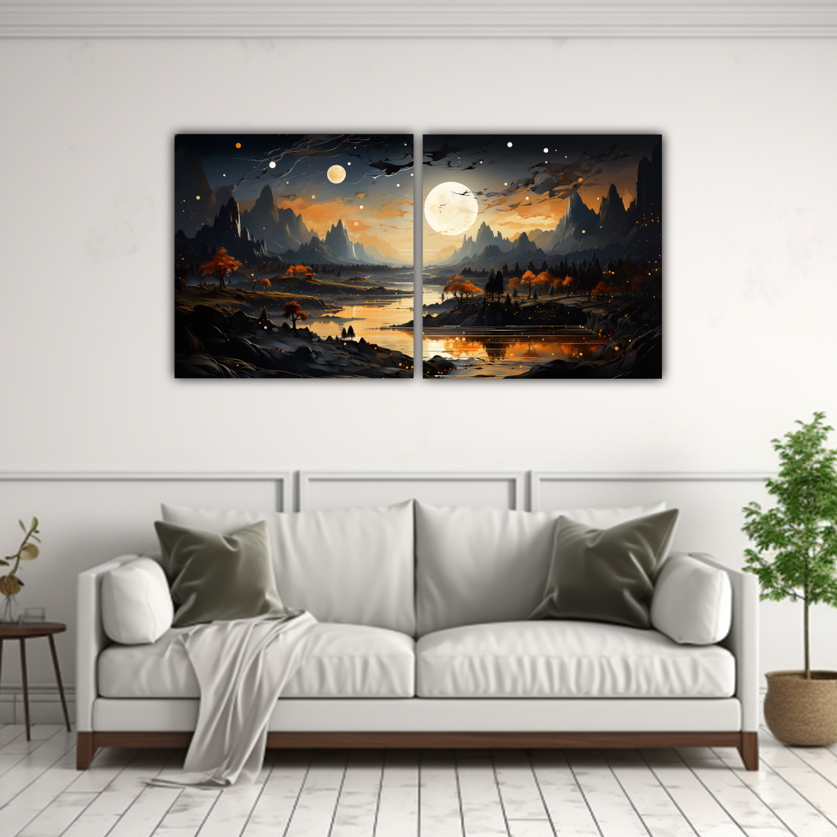 CUADROS DIBUJO RELIEVE FASES LUNARES PAISAJE 120X60 CM - 2