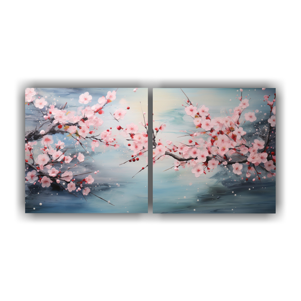 CUADRO DECORATIVO CON FLORES DE CEREZO FLOTANDO 60X30 CM - 1