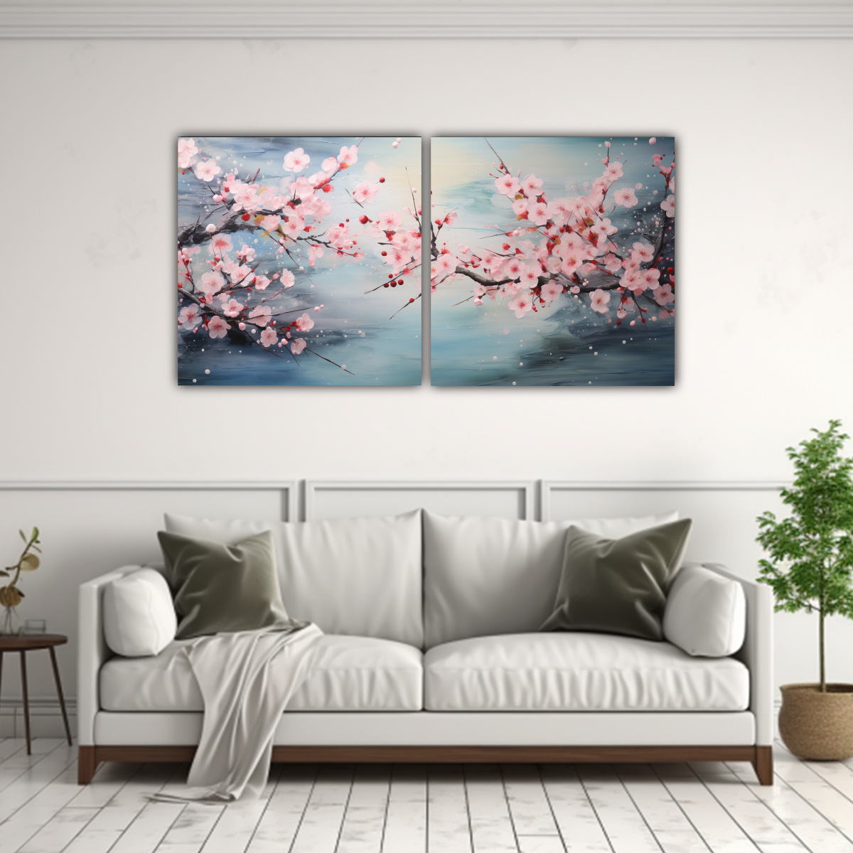 CUADRO DECORATIVO CON FLORES DE CEREZO FLOTANDO 60X30 CM - 2