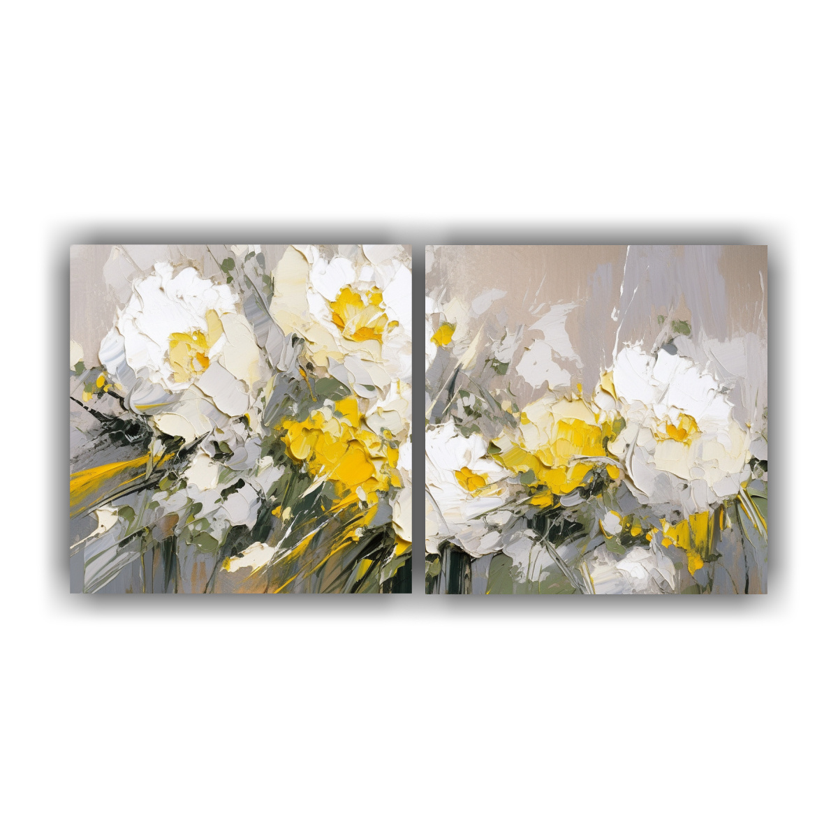 CUADRO CONCEPTUAL AMARILLO Y PLATEADO DE FLORES 40X20 CM - 1