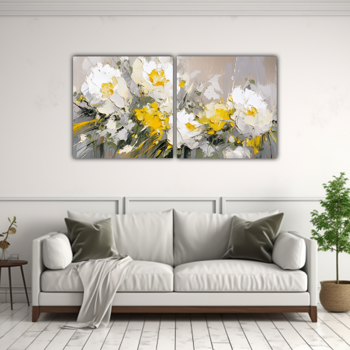 CUADRO CONCEPTUAL AMARILLO Y PLATEADO DE FLORES 40X20 CM - 2