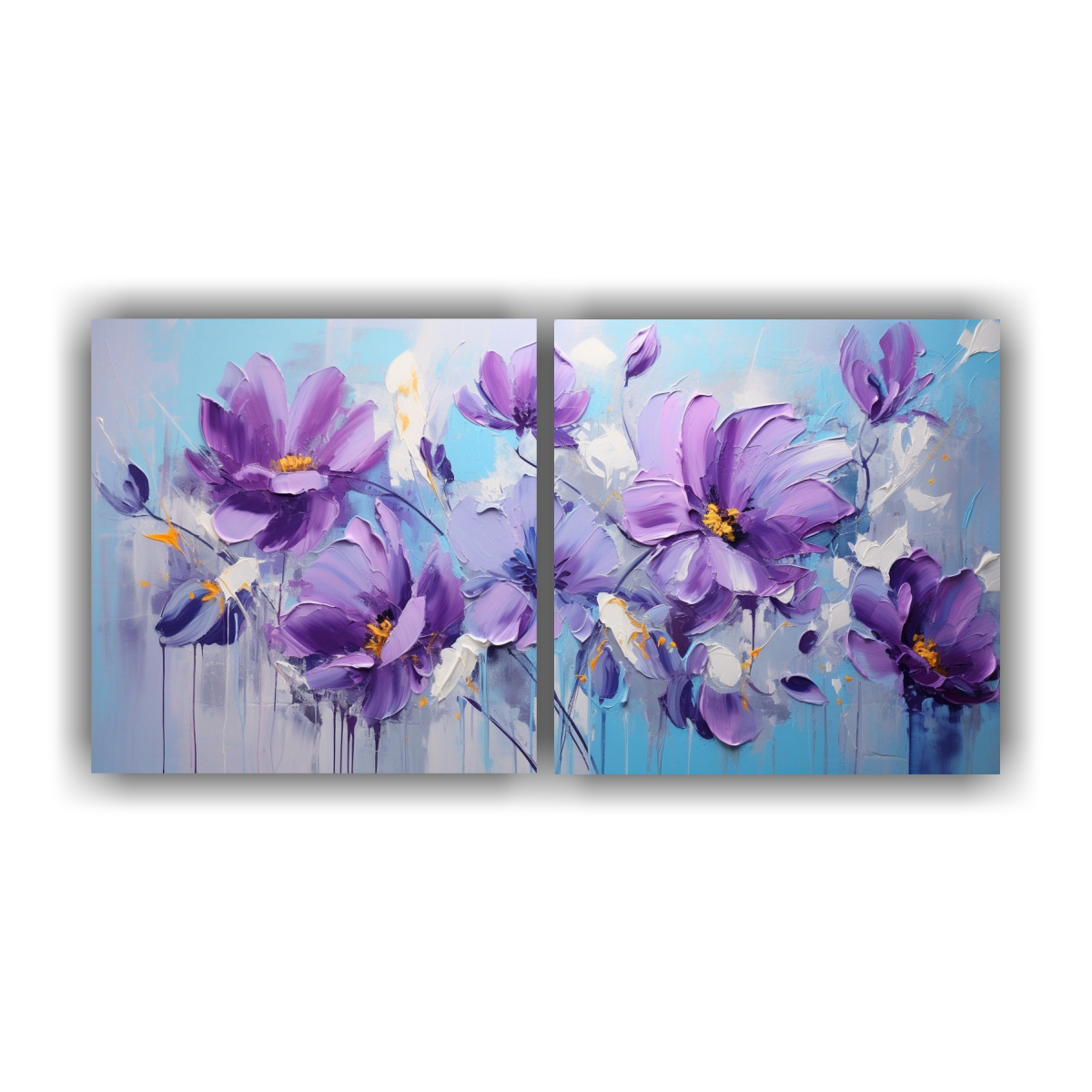 PINTURA EN TELA DE FLORES PÚRPURAS Y CIAN PARA 160X80 CM - 1
