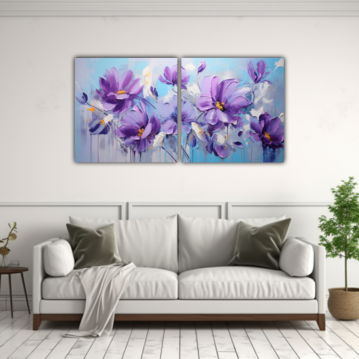 PINTURA EN TELA DE FLORES PÚRPURAS Y CIAN PARA 160X80 CM - 2