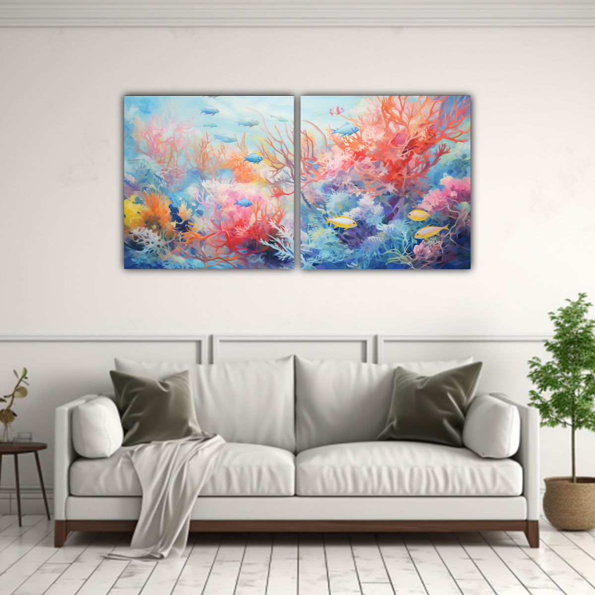 PINTURA DECORATIVA DE CUADRO MULTICOLOR DE CORAL 40X20 CM - 2