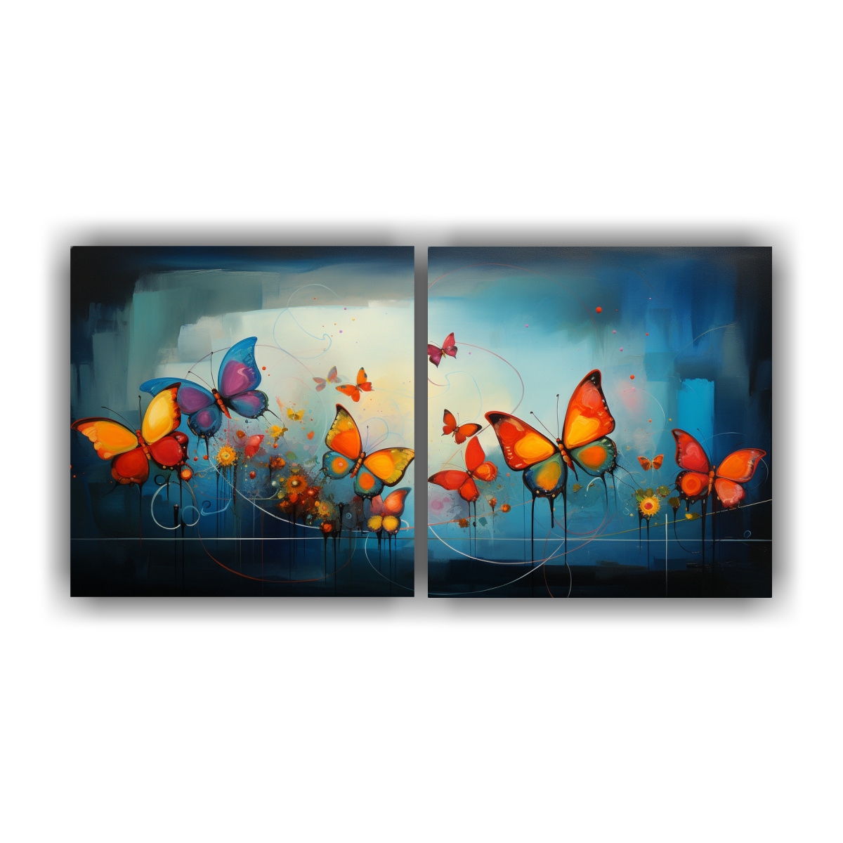 CUADROS ABSTRACTOS MODERNOS CON MARIPOSAS EN SET 60X30 CM - 1