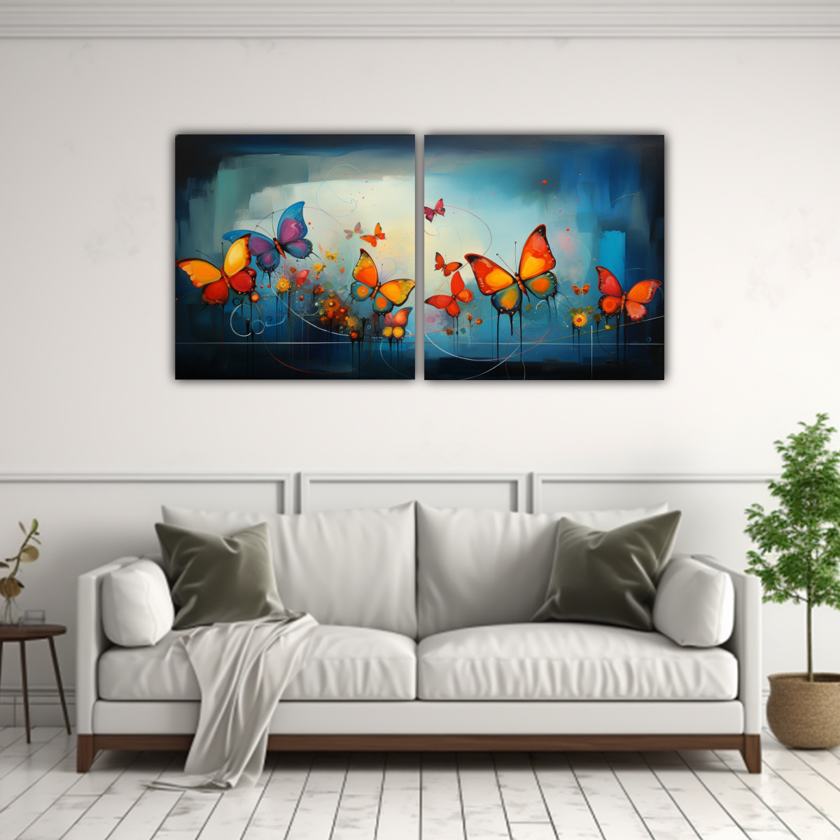 CUADROS ABSTRACTOS MODERNOS CON MARIPOSAS EN SET 60X30 CM - 2
