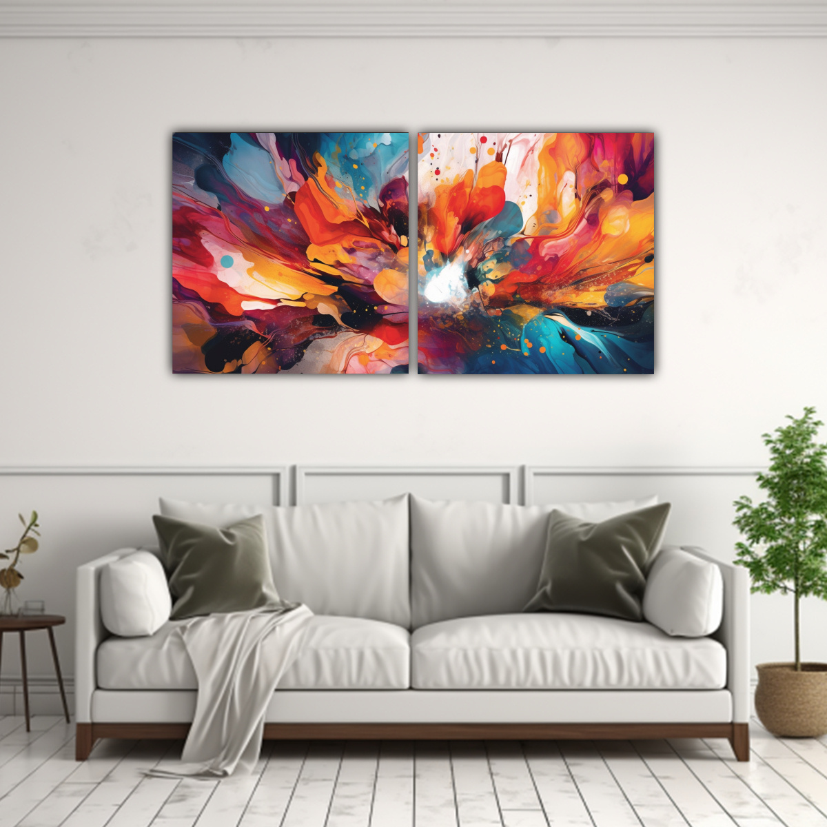 DÍPTICO ABSTRACTO COLORIDO: ARTE DECORATIVO 140X70 CM - 2