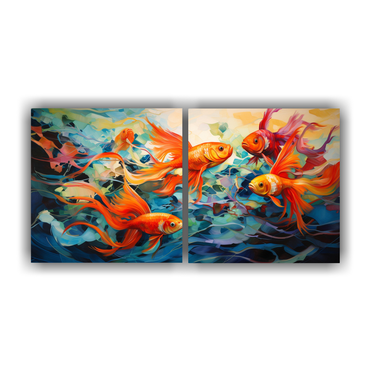 PINTURAS PECES ABSTRACTOS EN BASTIDOR DE MADERA 60X30 CM - 1