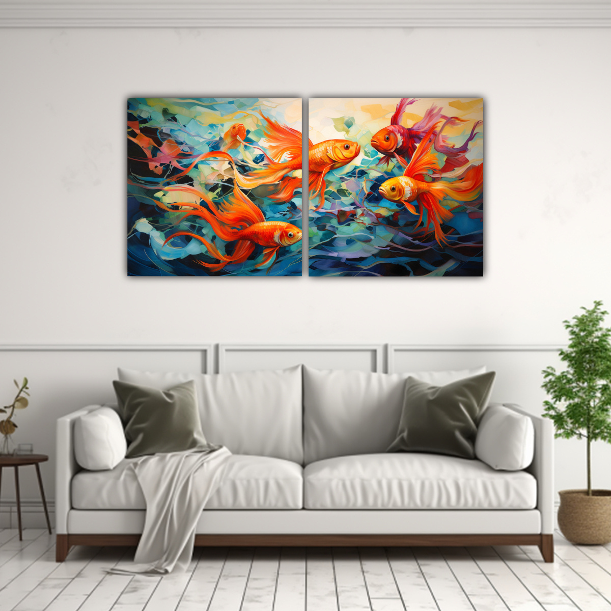PINTURAS PECES ABSTRACTOS EN BASTIDOR DE MADERA 60X30 CM - 2