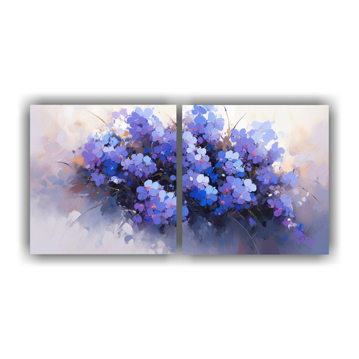 PINTURA EN LIENZO DE FLORES PÚRPURAS Y AZULES EN 100X50 CM - 1