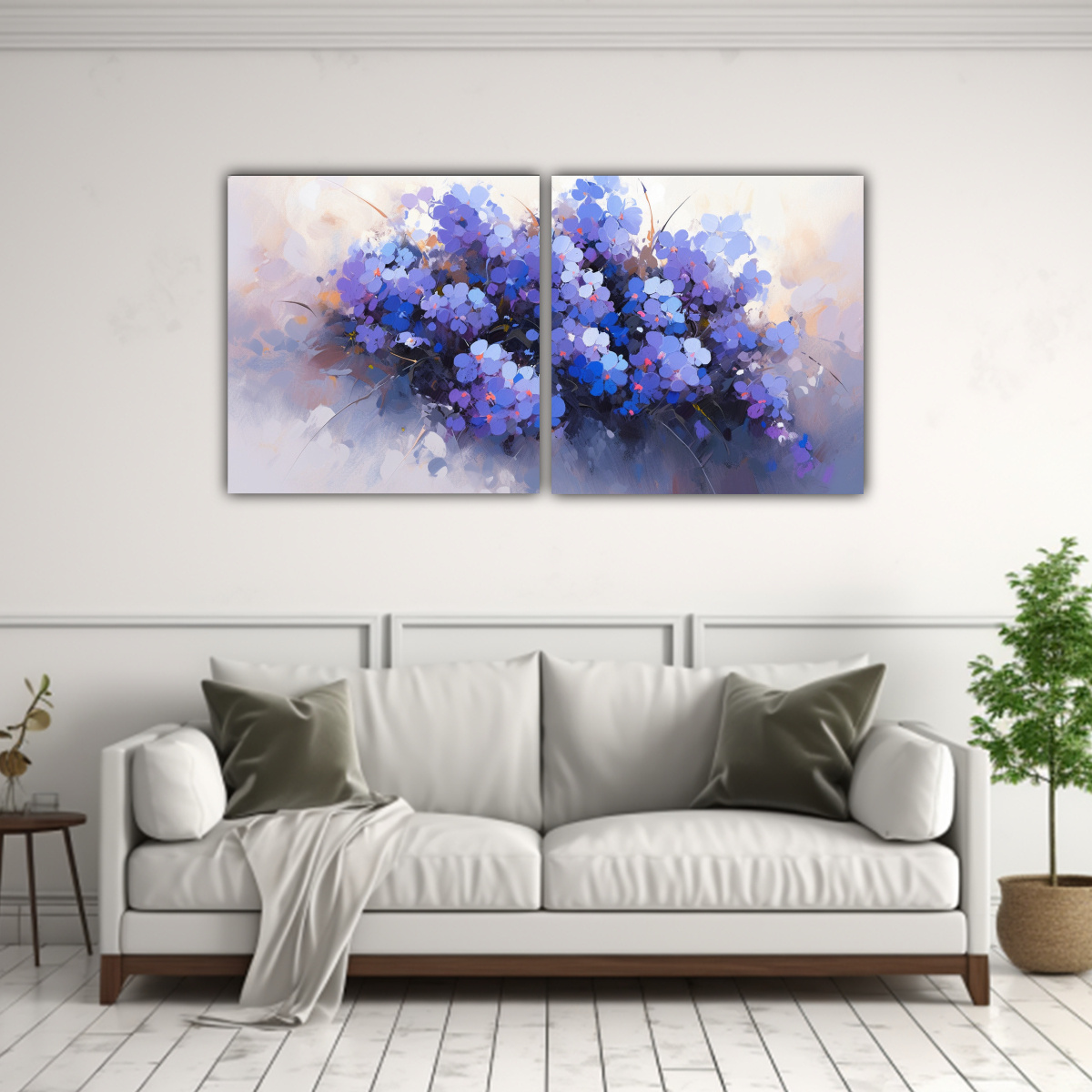 PINTURA EN LIENZO DE FLORES PÚRPURAS Y AZULES EN 100X50 CM - 2