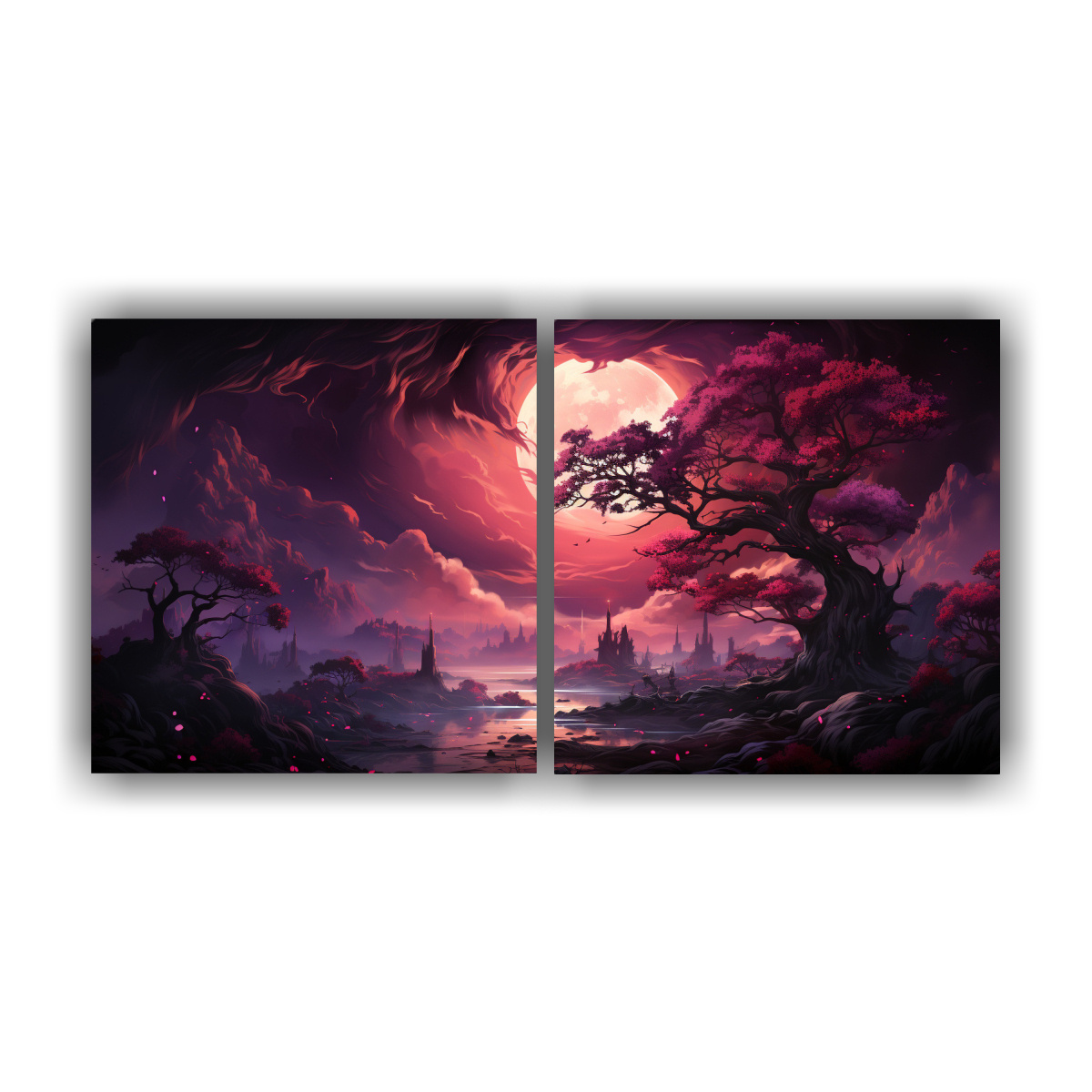PAISAJE DURADERO EN MORADOS Y ROJOS CON ÁRBOL DE 60X30 CM - 1
