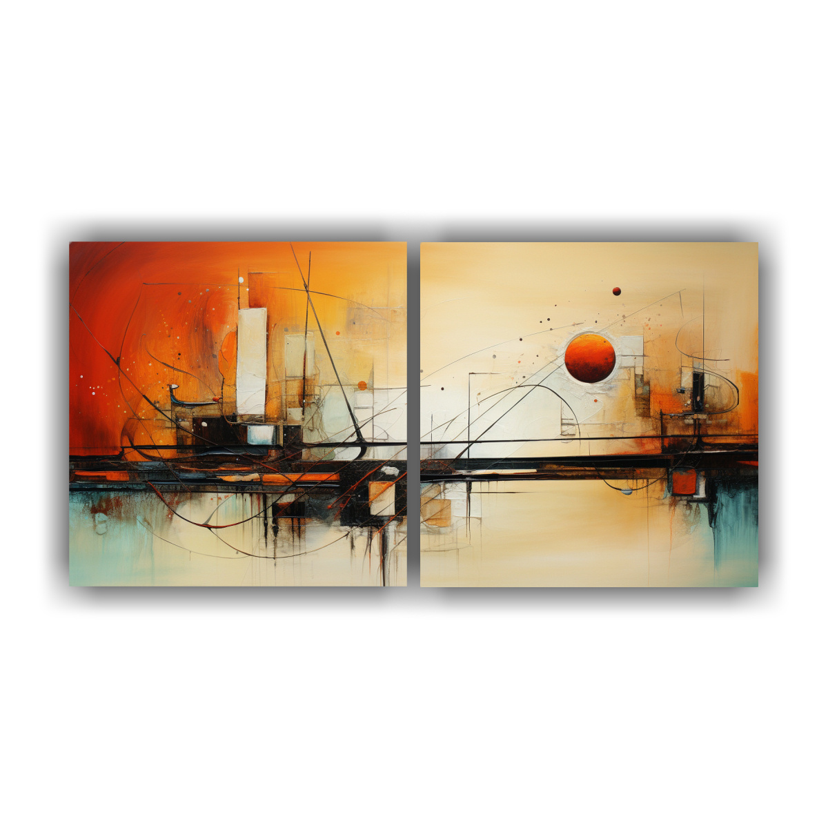 CUADROS ABSTRACTOS CON ENIGMÁTICAS LÍNEAS FINAS 120X60 CM - 1