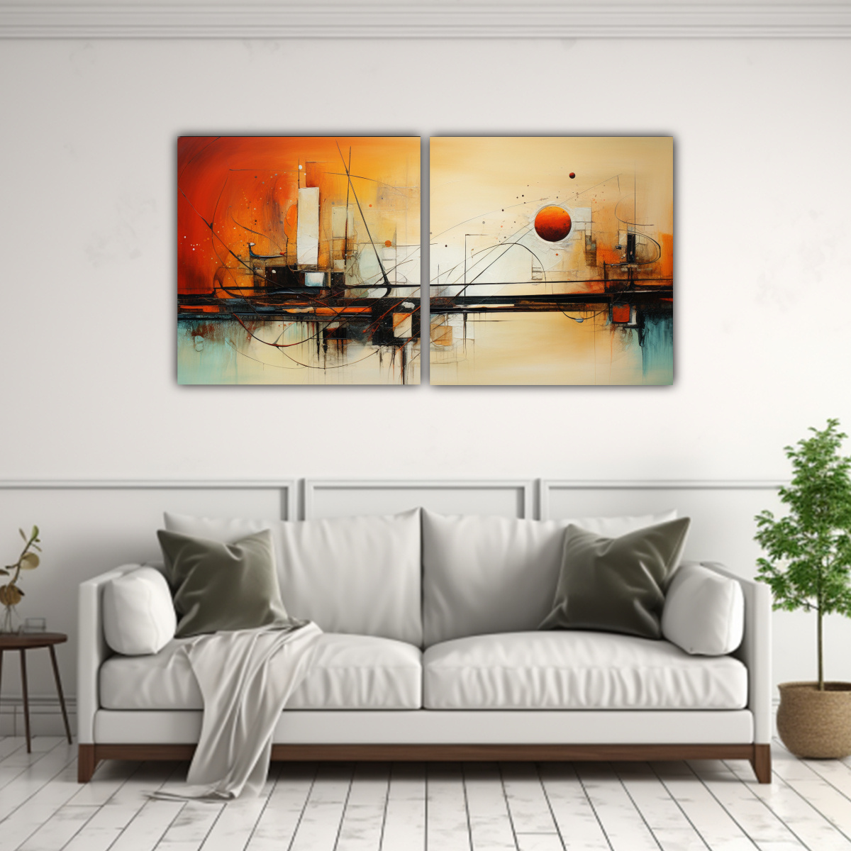 CUADROS ABSTRACTOS CON ENIGMÁTICAS LÍNEAS FINAS 120X60 CM - 2
