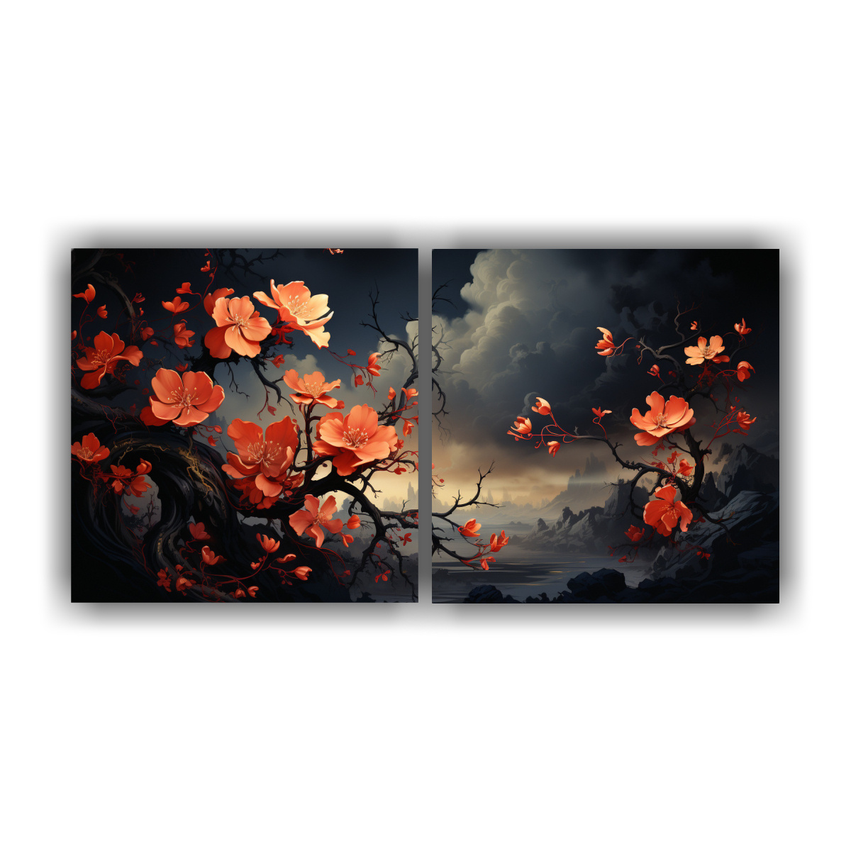 DOS CUADROS DECORATIVOS ÉPOCA UN ÁRBOL DE ACEBO 40X20 CM - 1