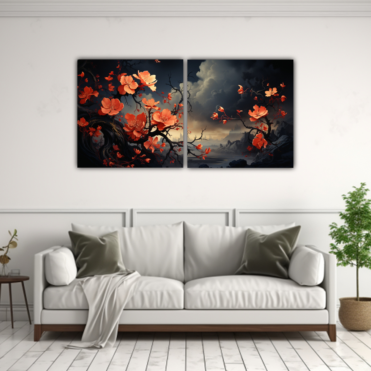DOS CUADROS DECORATIVOS ÉPOCA UN ÁRBOL DE ACEBO 40X20 CM - 2