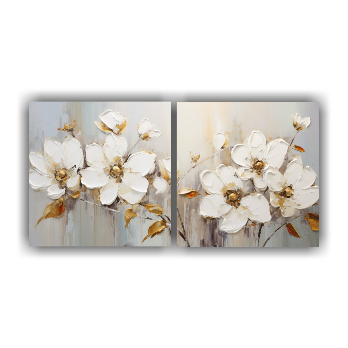PINTURA EN LIENZO DE FLORES EN COLORES BLANCO Y 120X60 CM - 1