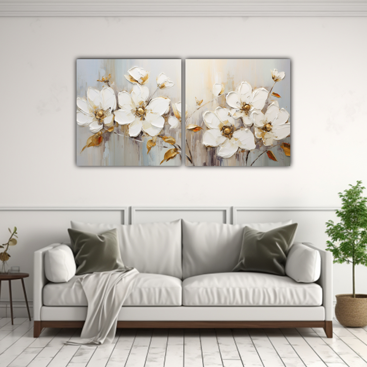PINTURA EN LIENZO DE FLORES EN COLORES BLANCO Y 120X60 CM - 2