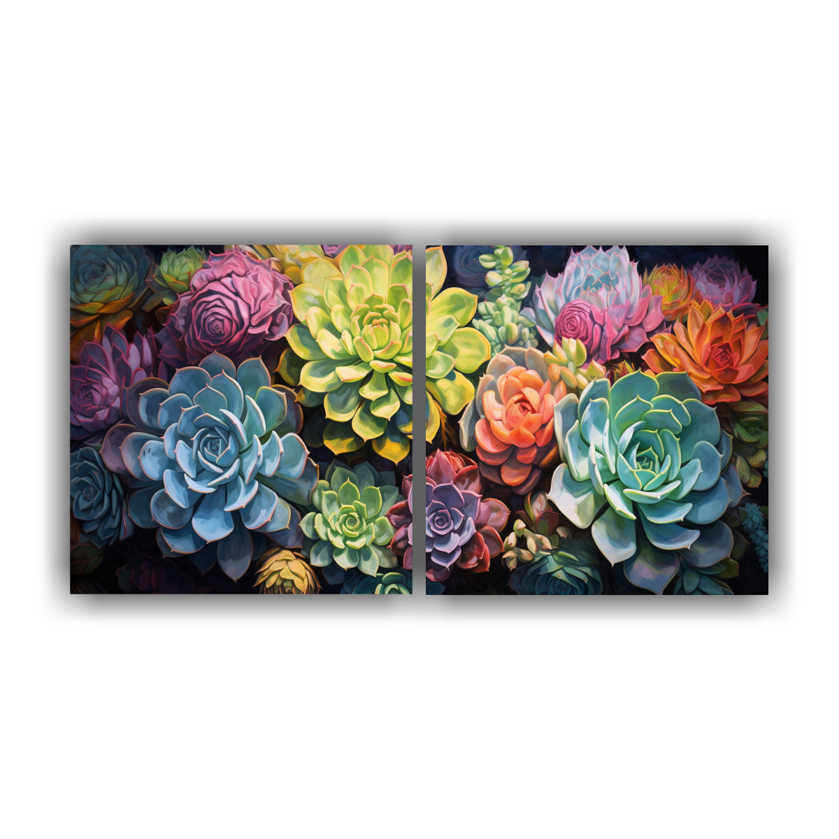 PINTURA ABSTRACTA DE SUCULENTAS Y FLORES: 100X50 CM - 1