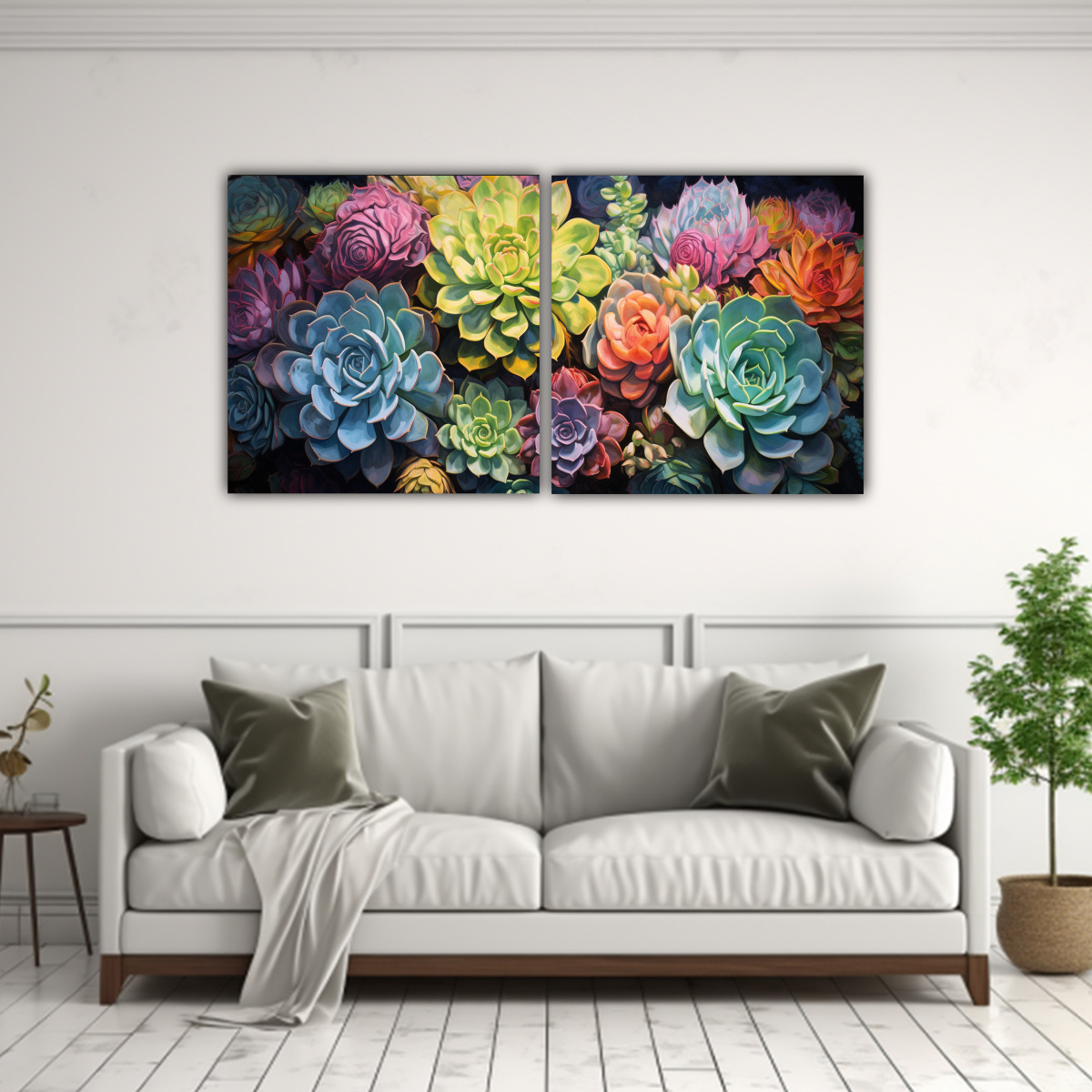 PINTURA ABSTRACTA DE SUCULENTAS Y FLORES: 100X50 CM - 2