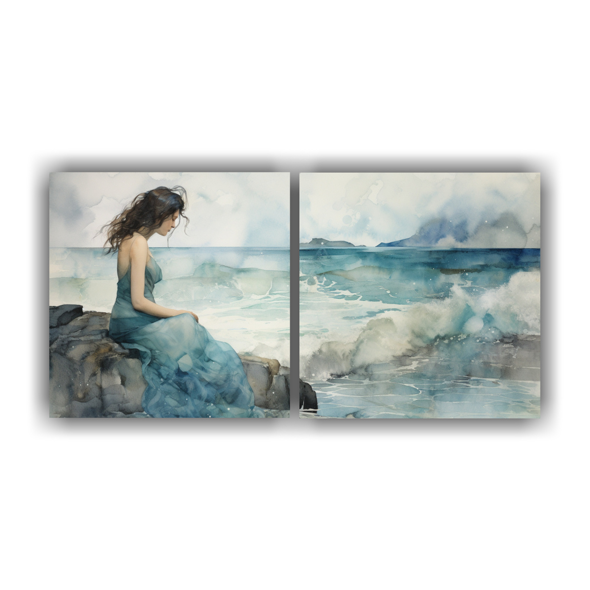 PINTURA DE PARED MODERNA EN ACUARELA AZUL, 100X50 CM - 1