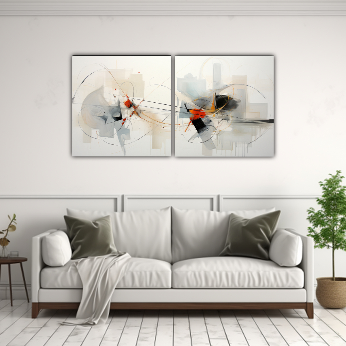CUADROS ABSTRACTOS BLANCOS PARA DECORACIÓN: SET 40X20 CM - 2