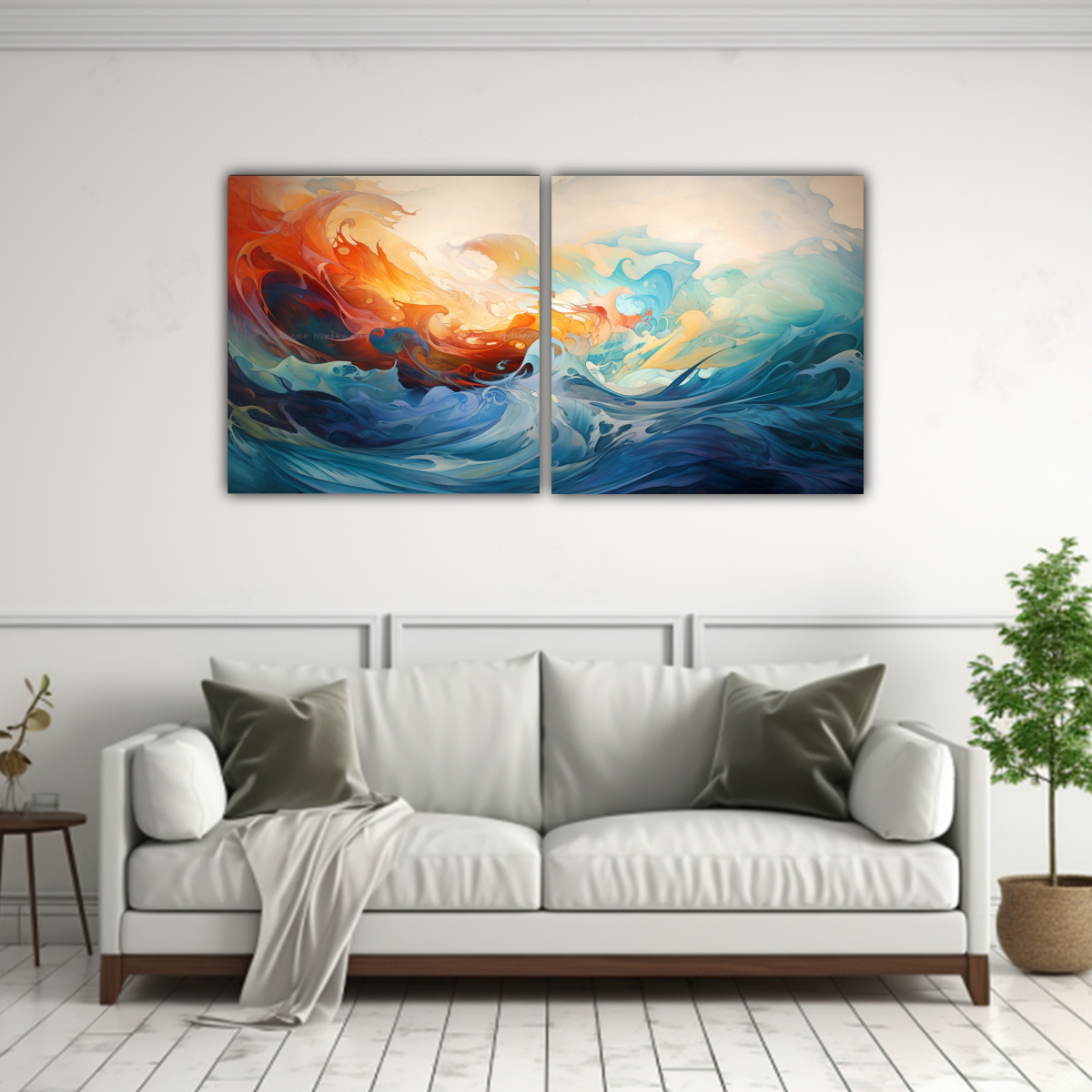 CUADRO ABSTRACTO DEL MAR CON FINAS LÍNEAS EN 40X20 CM - 2