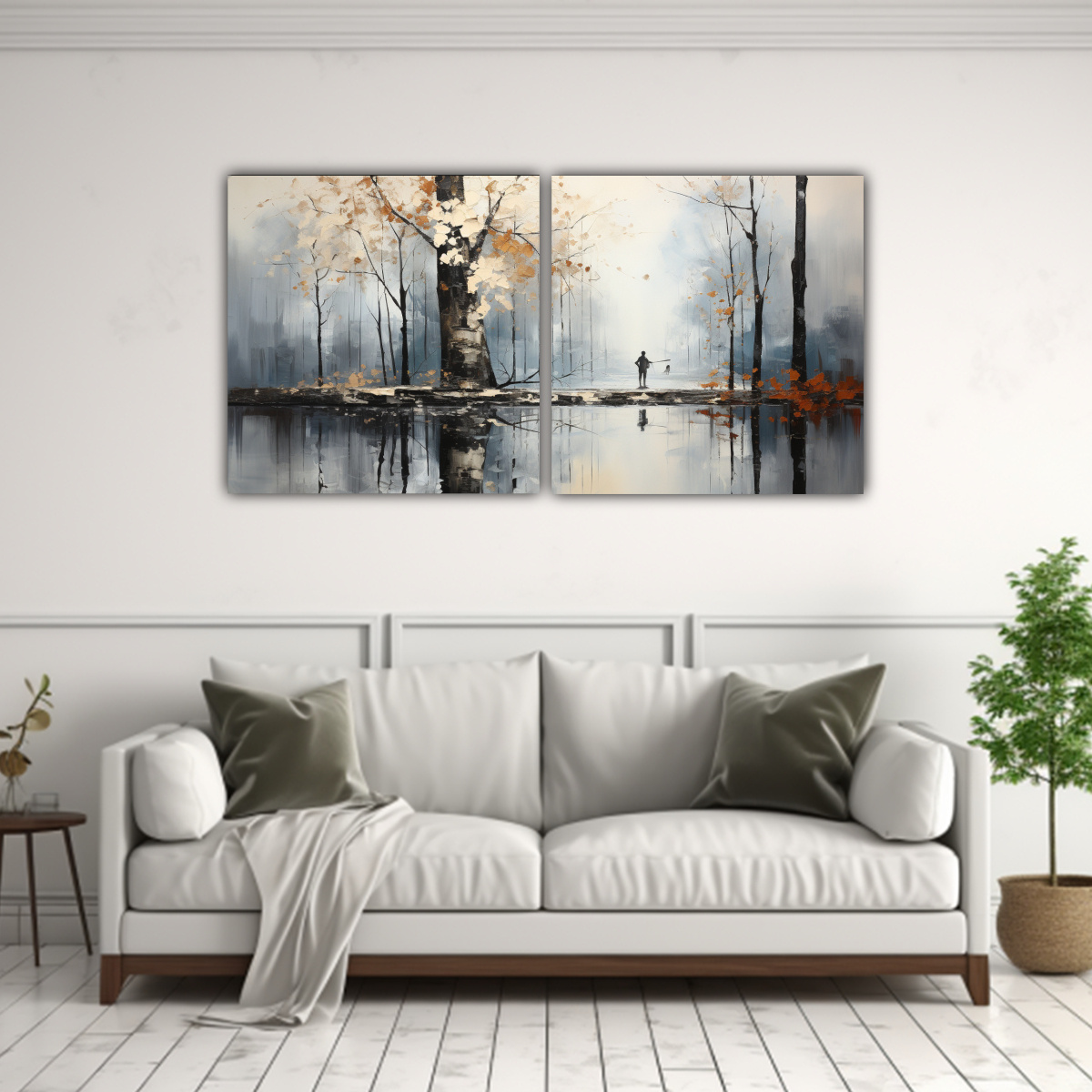 PINTURA ABSTRACTA VISUAL DE ÁRBOLES EN PLATA Y 120X60 CM - 2