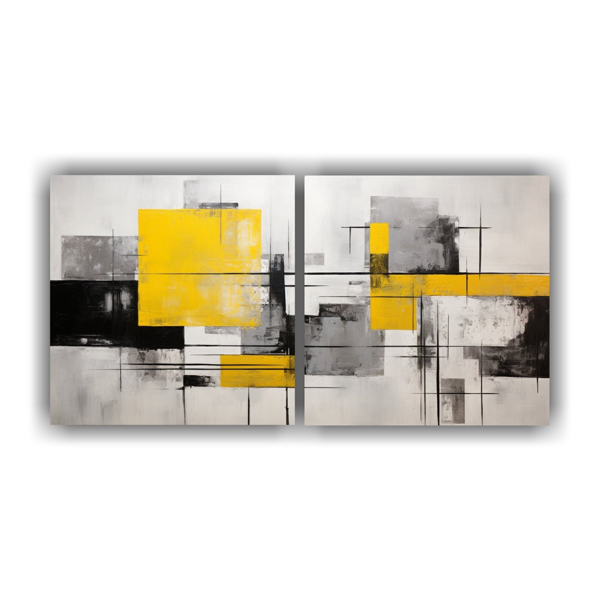 CUADROS ABSTRACTOS EN GRIS Y AMARILLO MODERNOS 80X40 CM - 1