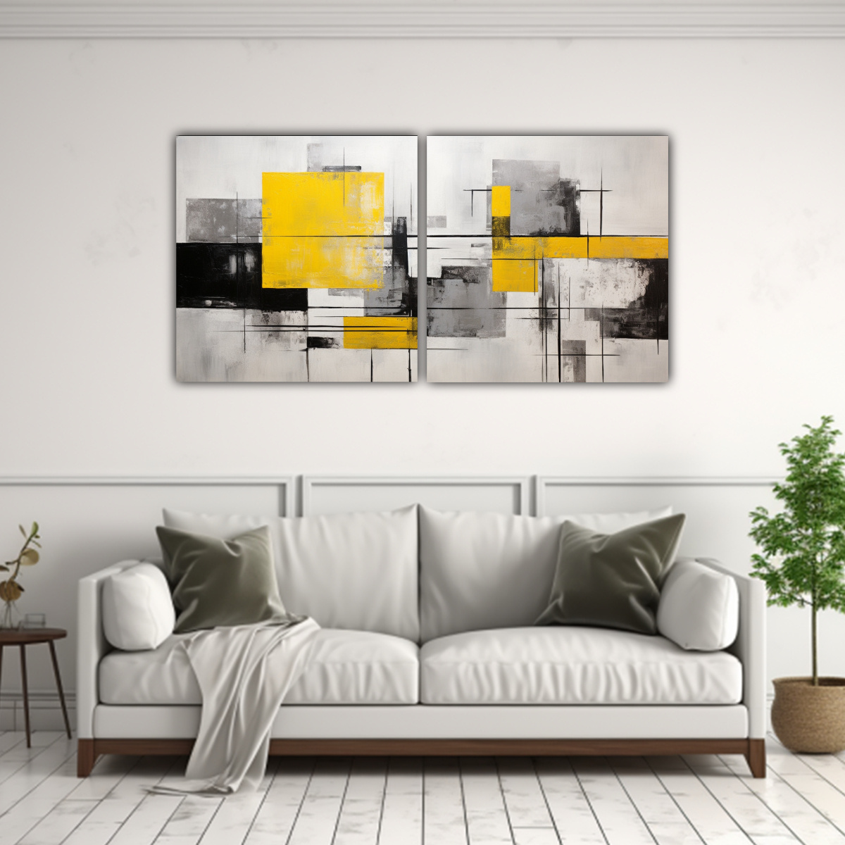 CUADROS ABSTRACTOS EN GRIS Y AMARILLO MODERNOS 80X40 CM - 2