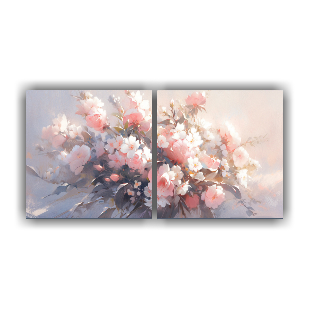 PINTURA DÍPTICO COMPOSICIÓN MODERNA FLORES 60X30 CM - 1