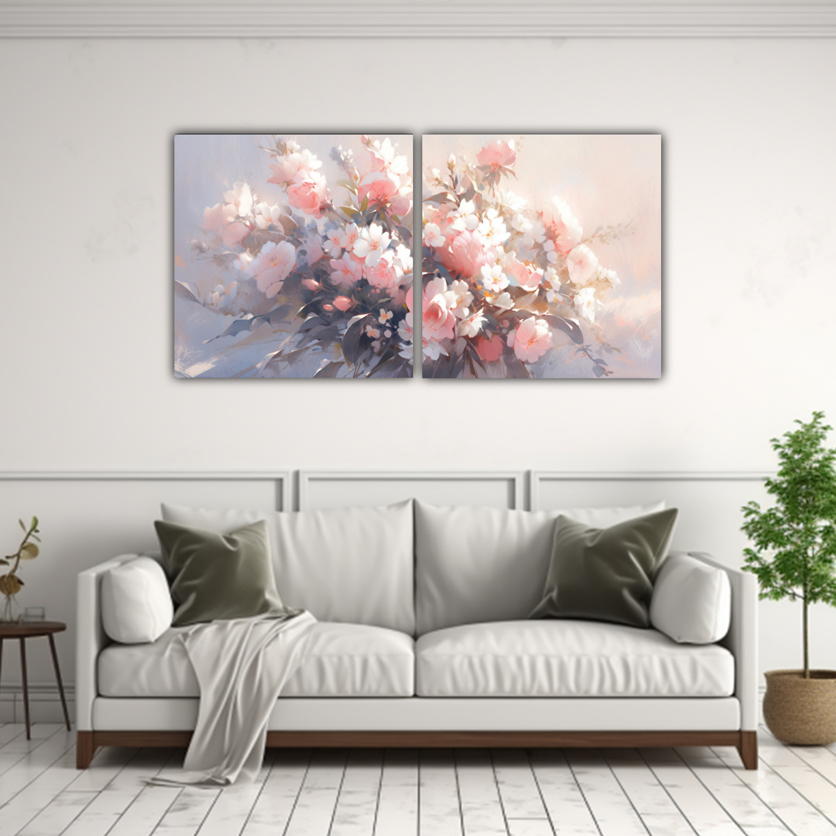 PINTURA DÍPTICO COMPOSICIÓN MODERNA FLORES 60X30 CM - 2