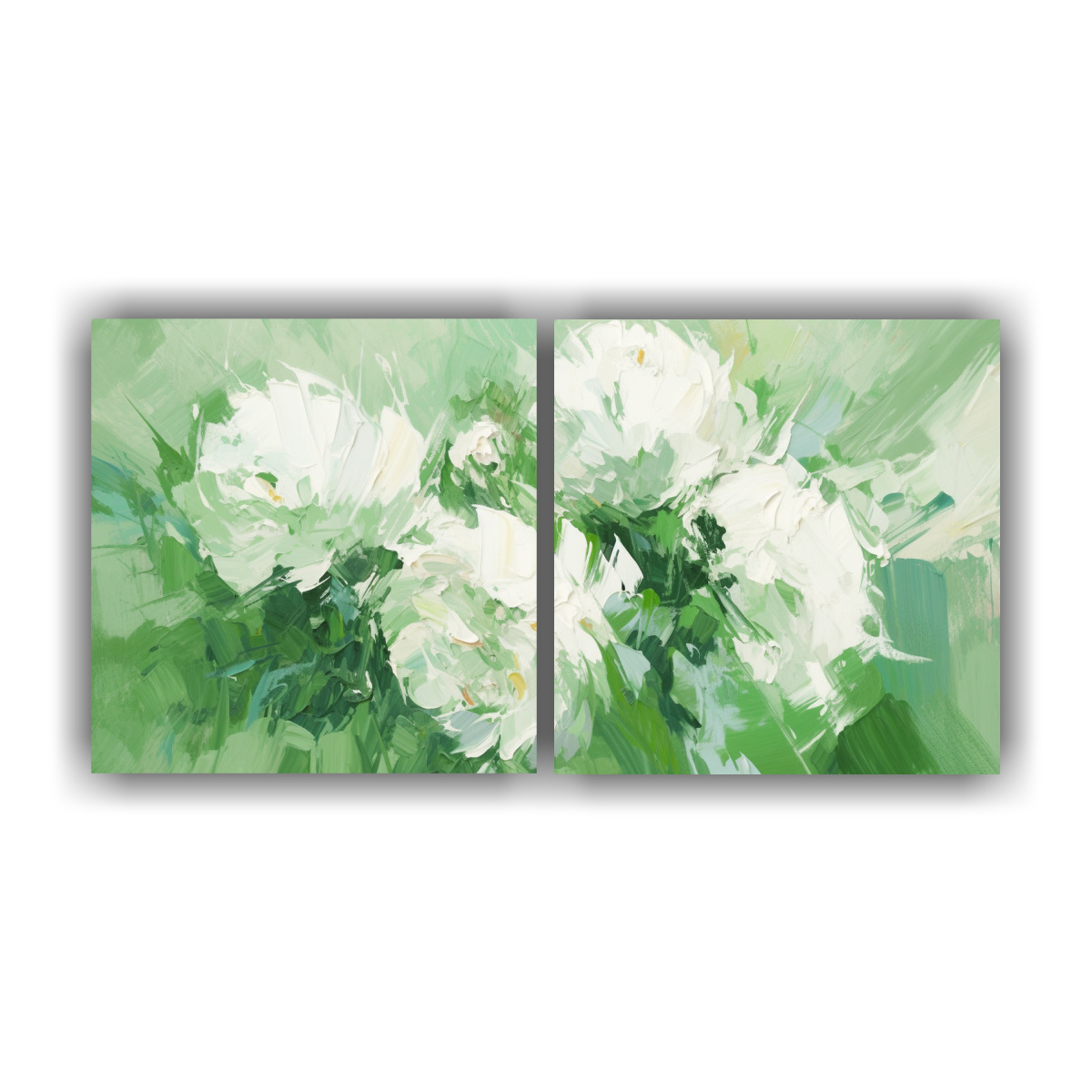 PINTURA EN LIENZO DE FLORES VERDES Y BLANCAS PARA 40X20 CM - 1