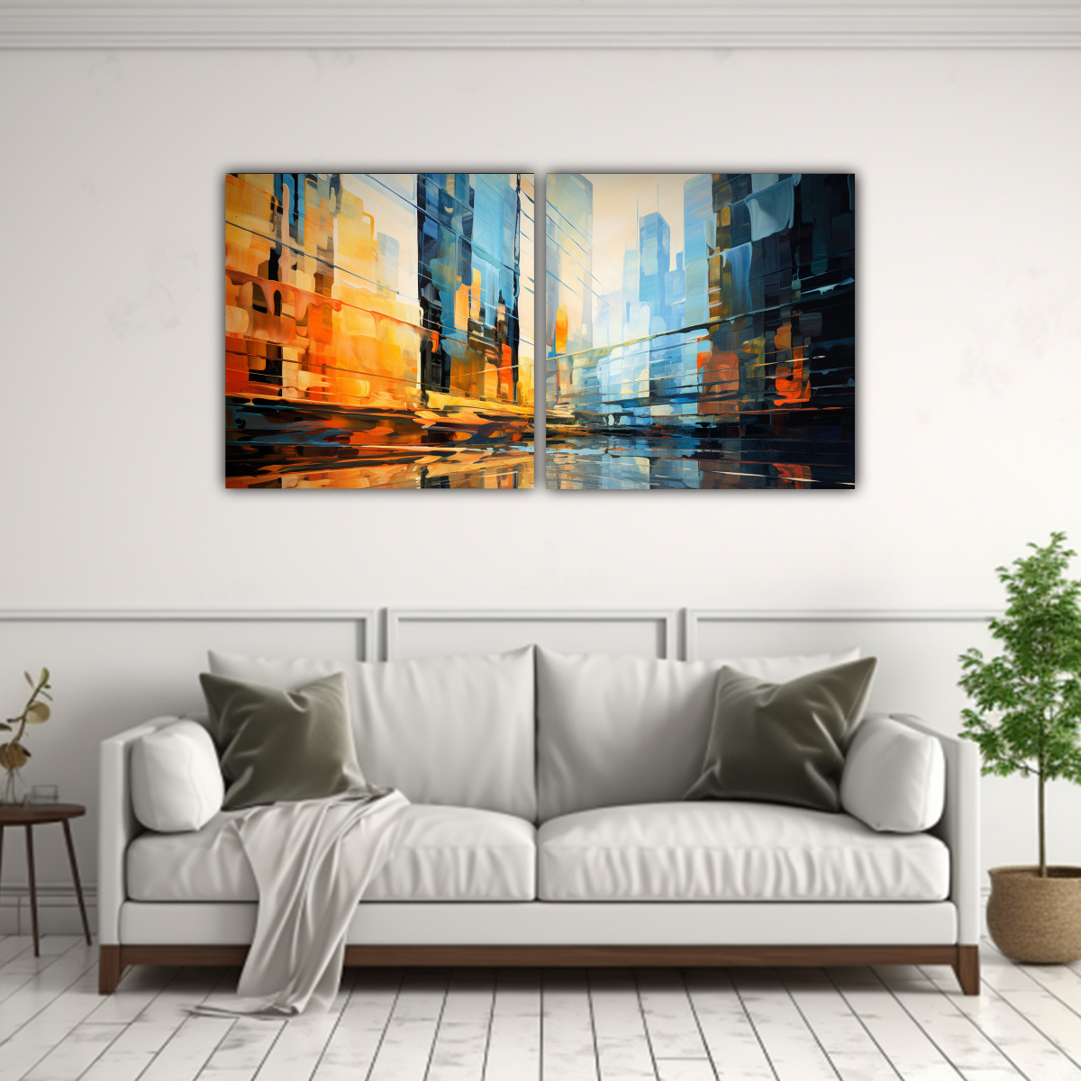 JUEGO 2 LIENZOS MODERNOS IMPRESIONISMO ABSTRACTO 80X40 CM - 2