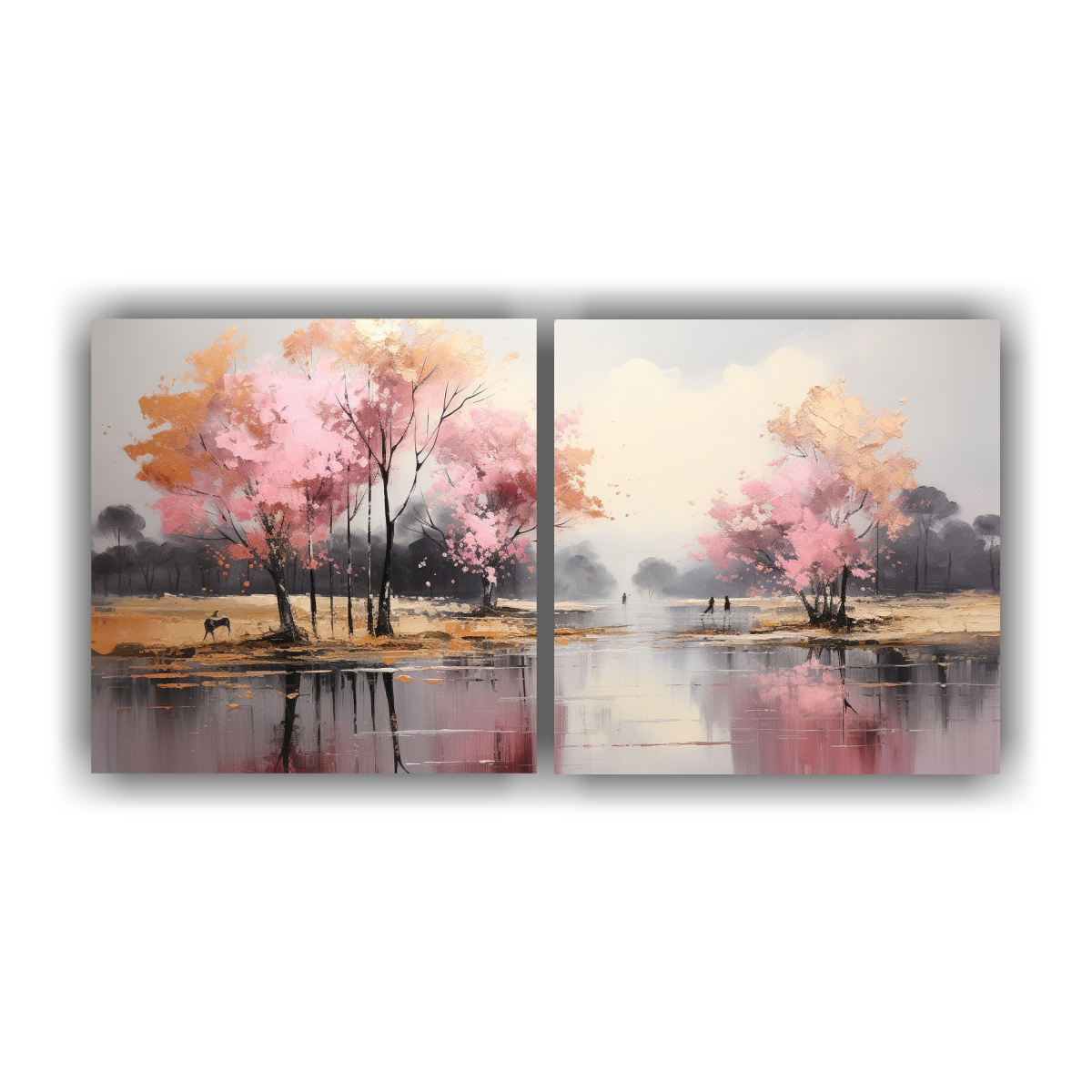 DOS ARTES DE PARED CUADRO ABSTRACTA DE ÁRBOLES 140X70 CM - 1