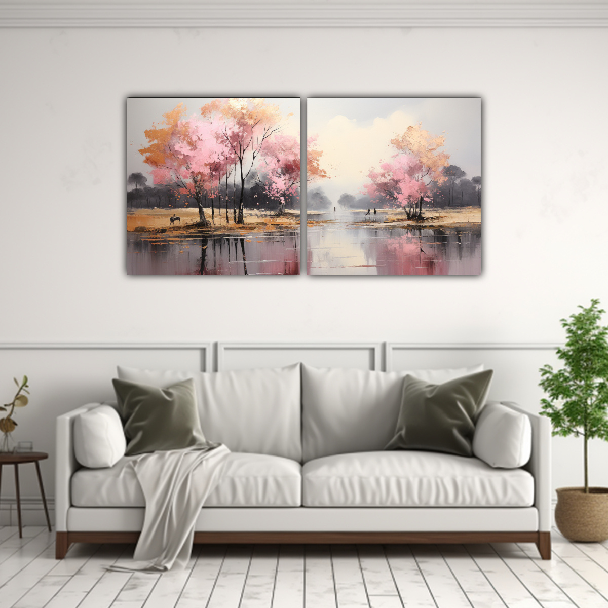 DOS ARTES DE PARED CUADRO ABSTRACTA DE ÁRBOLES 140X70 CM - 2