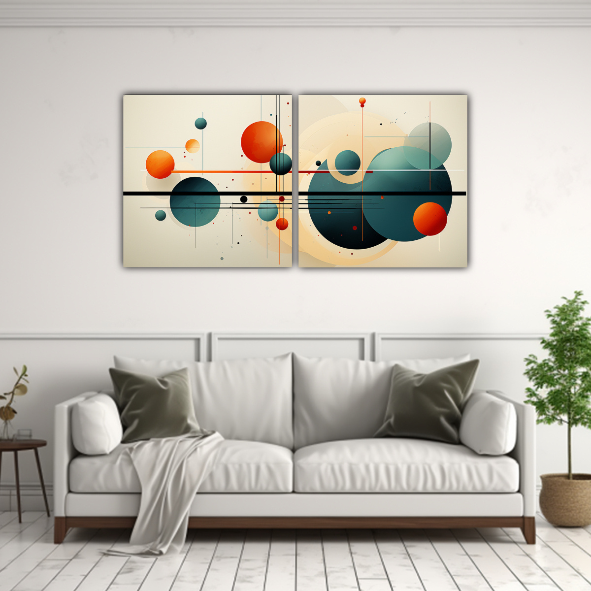 CUADROS ABSTRACTOS DE TELA MINIMALISTA EN TEAL Y 80X40 CM - 2