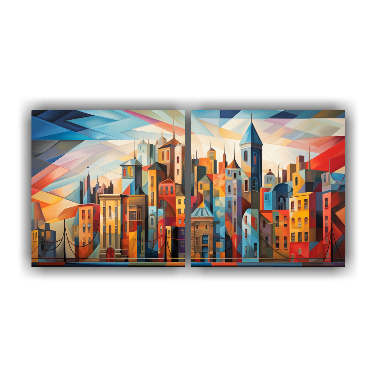 PAISAJE URBANO CUBISTA EN PINTURAS DECORATIVAS 40X20 CM - 1