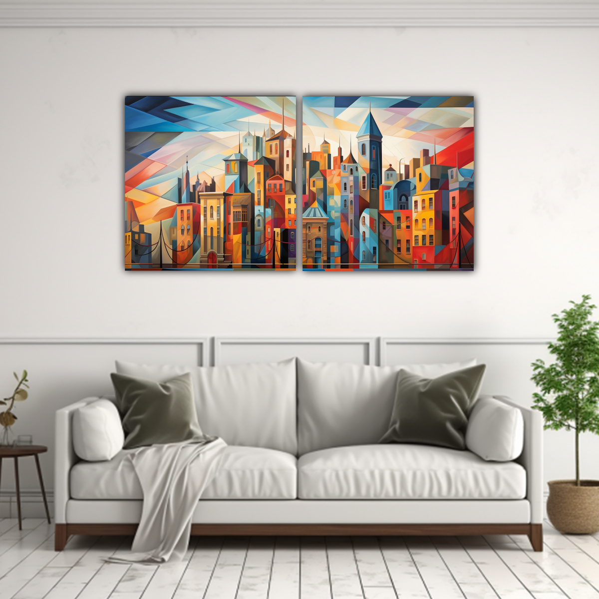 PAISAJE URBANO CUBISTA EN PINTURAS DECORATIVAS 40X20 CM - 2