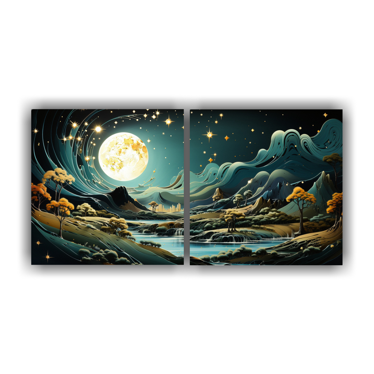 PAISAJE NOCTURNO CON LUNA Y MONTAÑAS EN 60X30 CM - 1