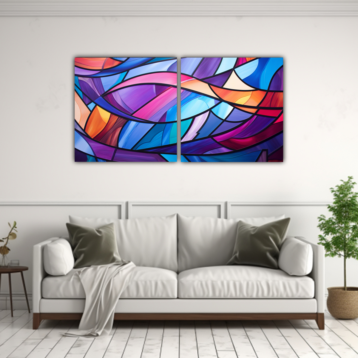 CUADRO ABSTRACTO ESTILO VITRAL EN COMPOSICIÓN 160X80 CM - 2