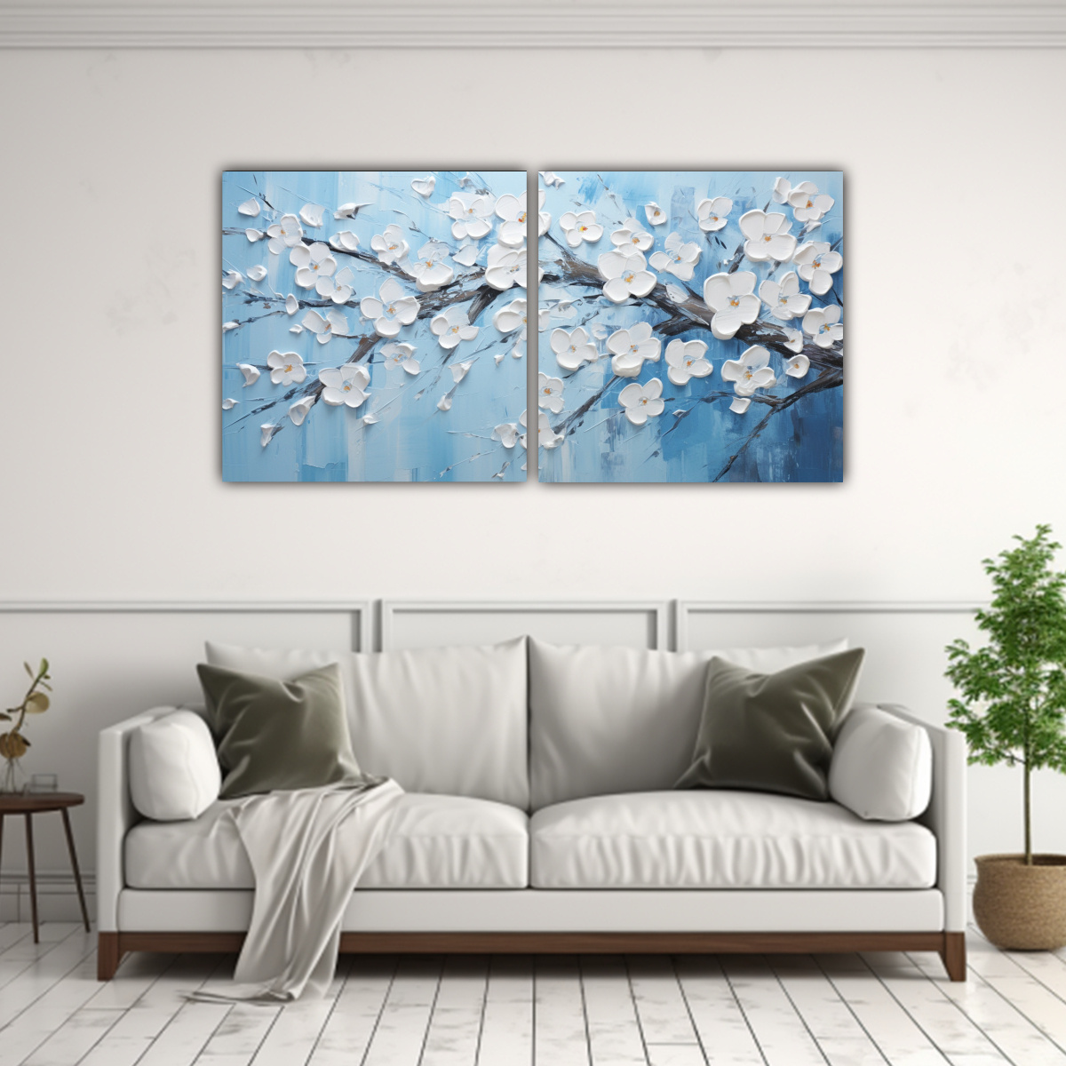 LIENZO CONCEPTUAL REFINADO DE CEREZOS AZULES EN 100X50 CM - 2