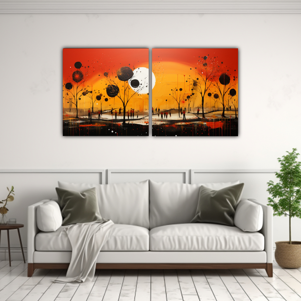 CUADROS ABSTRACCIÓN AMARILLO Y ROJO PINTURA 120X60 CM - 2