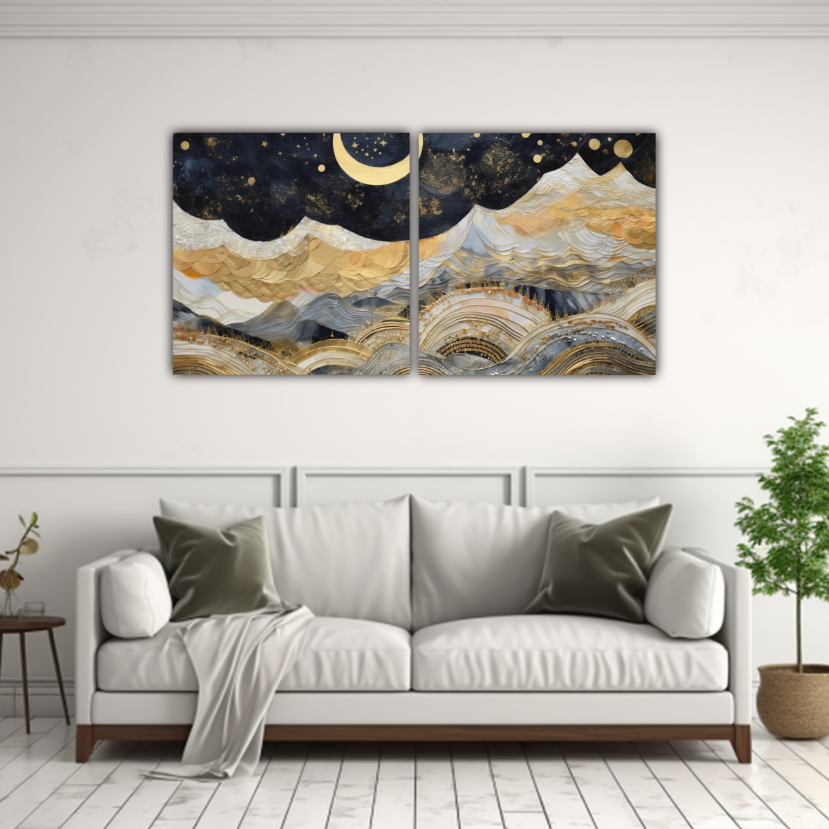 PINTURA DECORATIVA LUMINOSA CON LUNA Y MONTAÑAS 80X40 CM - 2