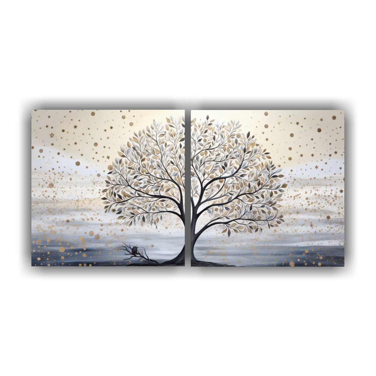 DOS CUADROS IMPRESO RESISTENTE EN BLANCO Y PLATA 120X60 CM - 1