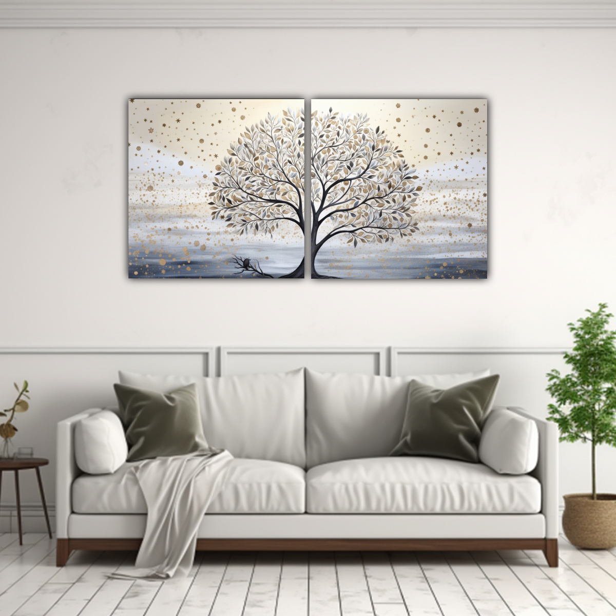 DOS CUADROS IMPRESO RESISTENTE EN BLANCO Y PLATA 120X60 CM - 2