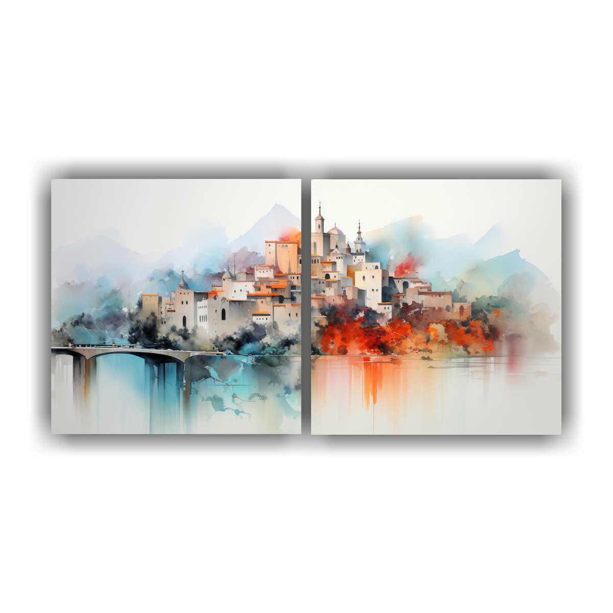 SET 2 CUADROS DECORATIVOS PAISAJES ACUARELAS 140X70 CM - 1