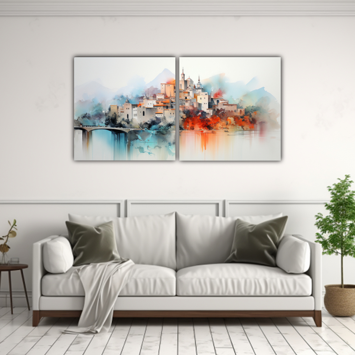 SET 2 CUADROS DECORATIVOS PAISAJES ACUARELAS 140X70 CM - 2